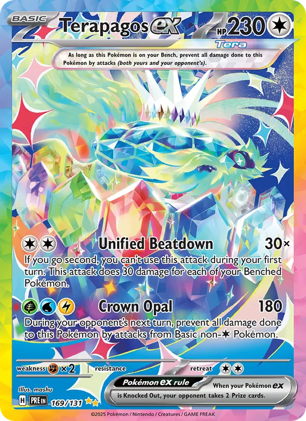 Terapagos ex card from Prismatic Evolutions, number 169/131