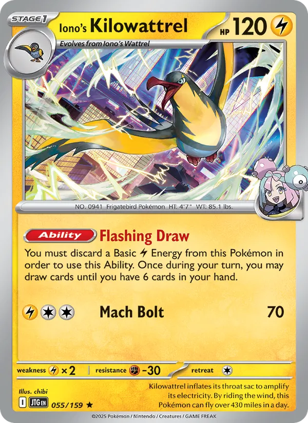 Iono's Kilowattrel card from Journey Together, number 055/159