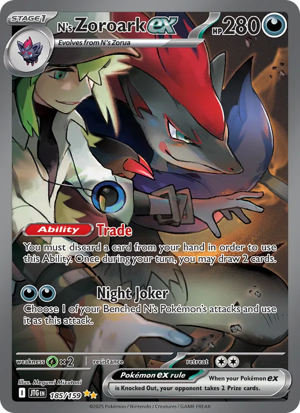 N's Zoroark ex card from Journey Together, number 185/159