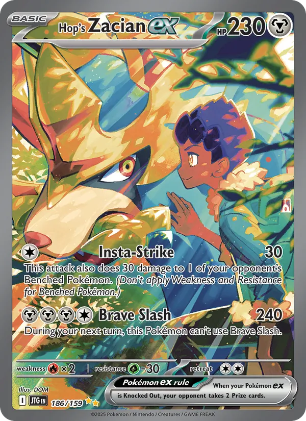 Hop's Zacian ex card from Journey Together, number 186/159
