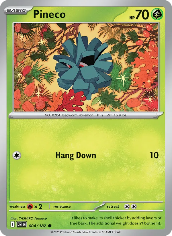 Pineco card from Destined Rivals, number 004/182