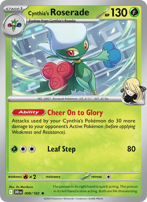 Cynthia's Roserade card from Destined Rivals, number 008/182