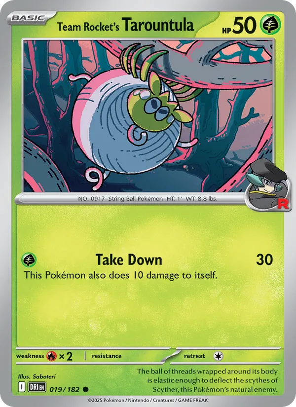 Team Rocket's Tarountula card from Destined Rivals, number 019/182