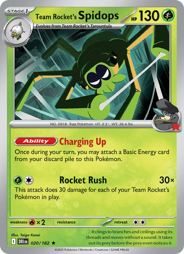 Team Rocket's Spidops card from Destined Rivals, number 020/182