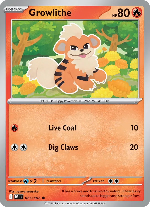Growlithe card from Destined Rivals, number 027/182
