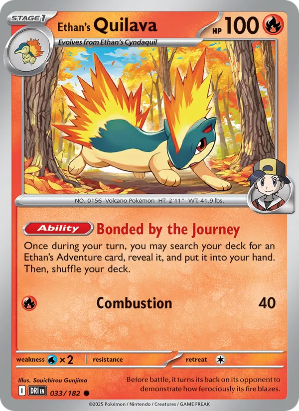 Ethan's Quilava card from Destined Rivals, number 033/182