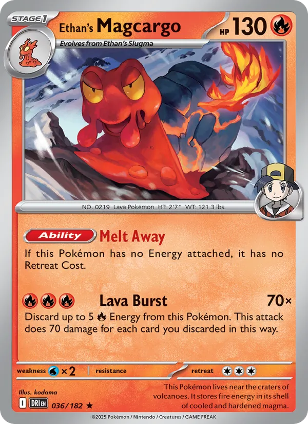 Ethan's Magcargo card from Destined Rivals, number 036/182