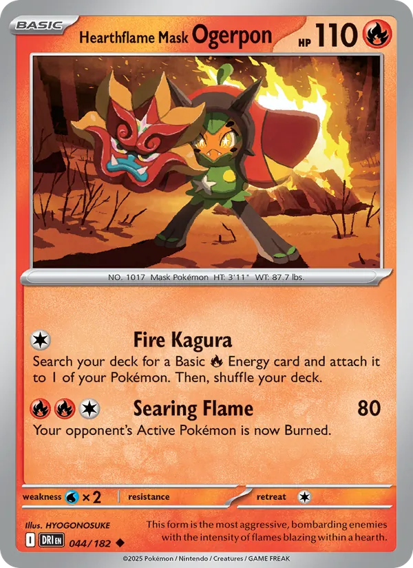 Hearthflame Mask Ogerpon card from Destined Rivals, number 044/182