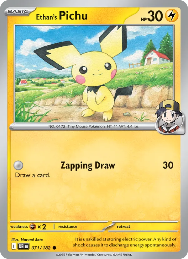 Ethan's Pichu card from Destined Rivals, number 071/182