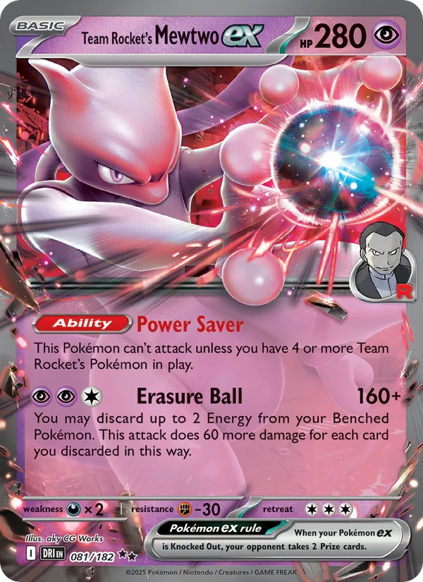 Team Rocket's Mewtwo ex card from Destined Rivals, number 081/182