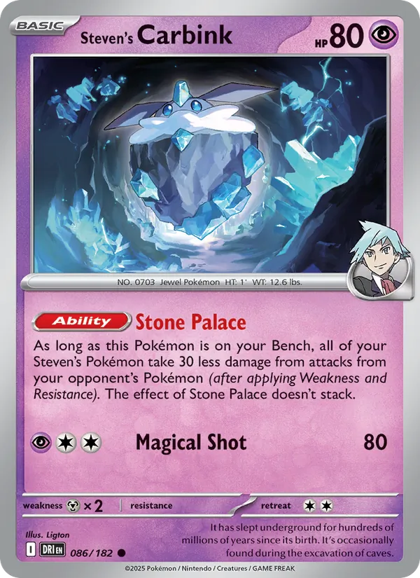 Steven's Carbink card from Destined Rivals, number 086/182