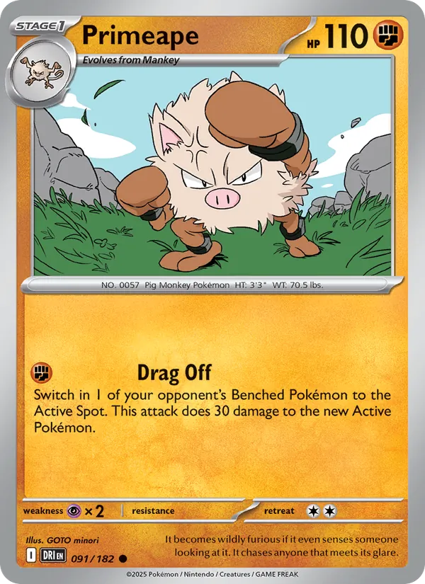 Primeape card from Destined Rivals, number 091/182