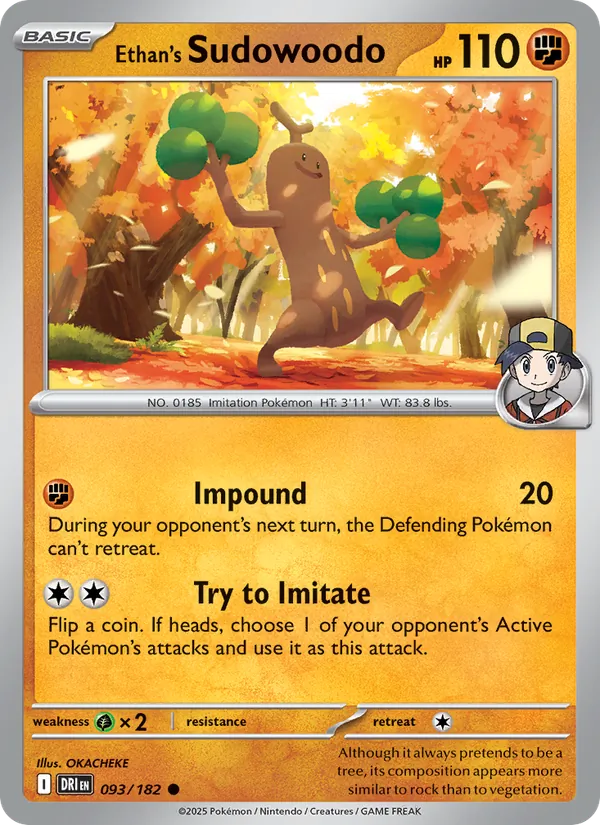 Ethan's Sudowoodo card from Destined Rivals, number 093/182