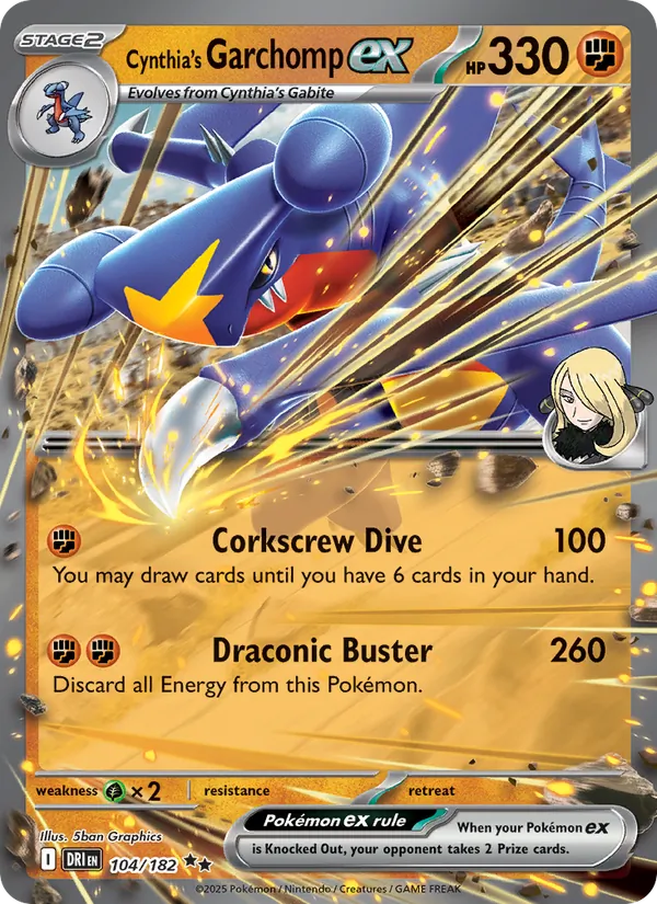 Cynthia's Garchomp ex card from Destined Rivals, number 104/182