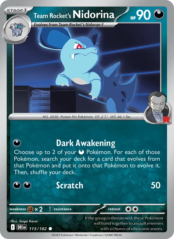Team Rocket's Nidorina card from Destined Rivals, number 115/182