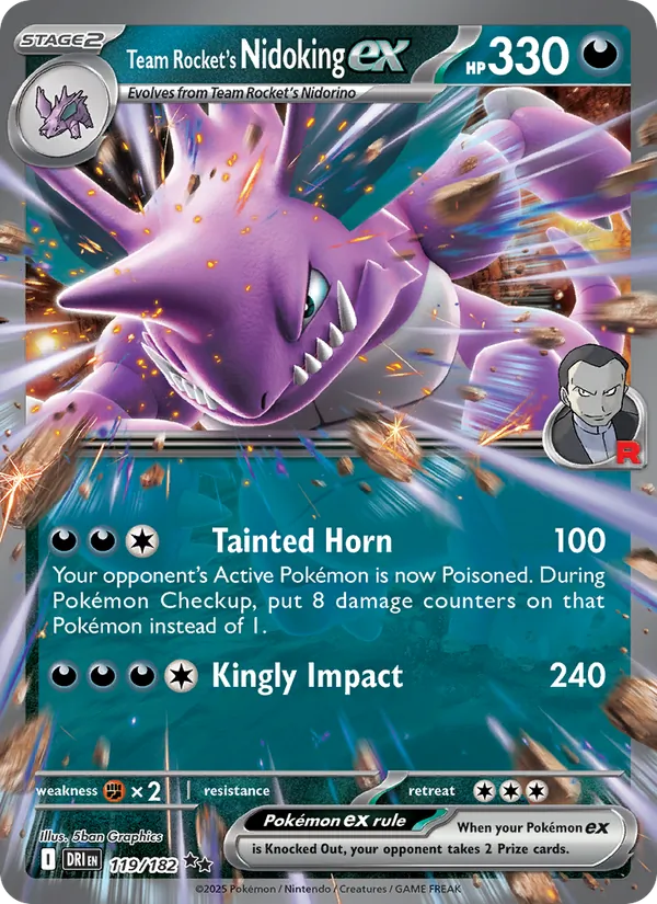 Team Rocket's Nidoking ex card from Destined Rivals, number 119/182