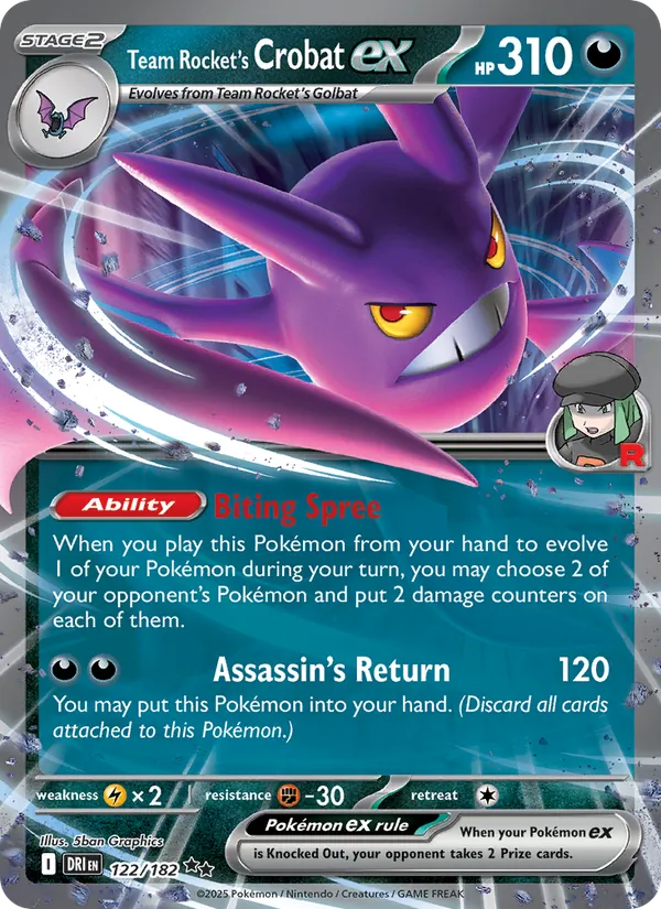 Team Rocket's Crobat ex card from Destined Rivals, number 122/182