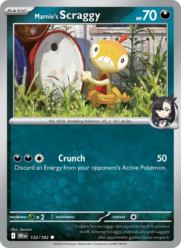 Marnie's Scraggy card from Destined Rivals, number 132/182