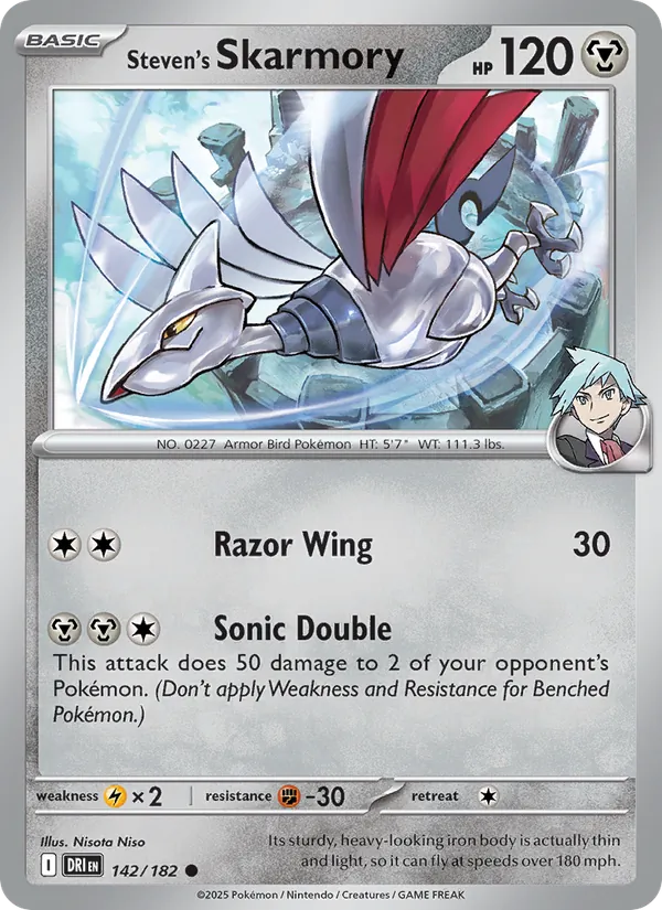 Steven's Skarmory card from Destined Rivals, number 142/182