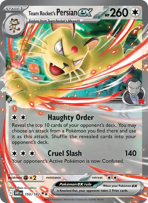 Team Rocket's Persian ex card from Destined Rivals, number 150/182