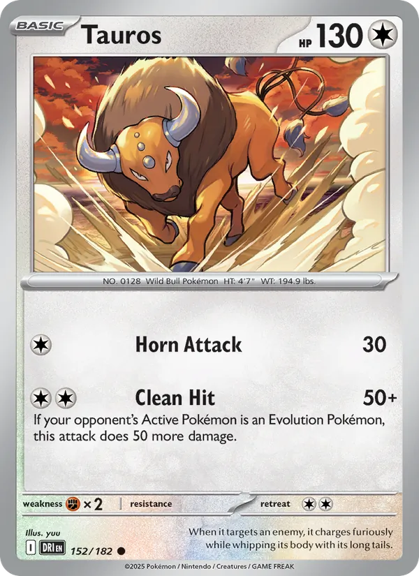 Tauros card from Destined Rivals, number 152/182