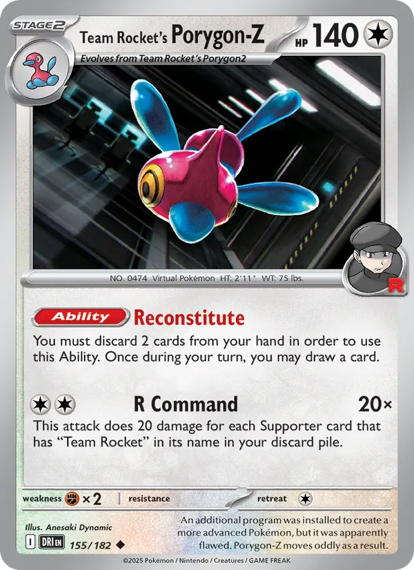 Team Rocket's Porygon-Z card from Destined Rivals, number 155/182