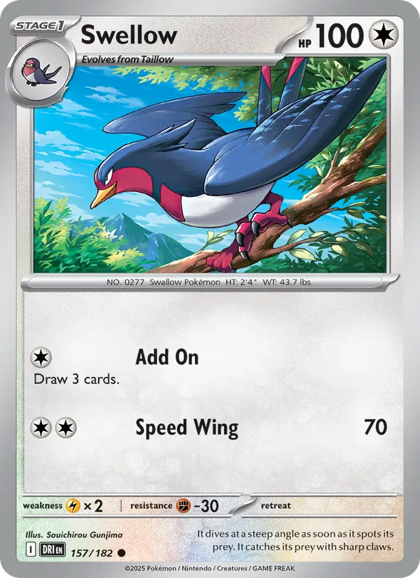 Swellow card from Destined Rivals, number 157/182