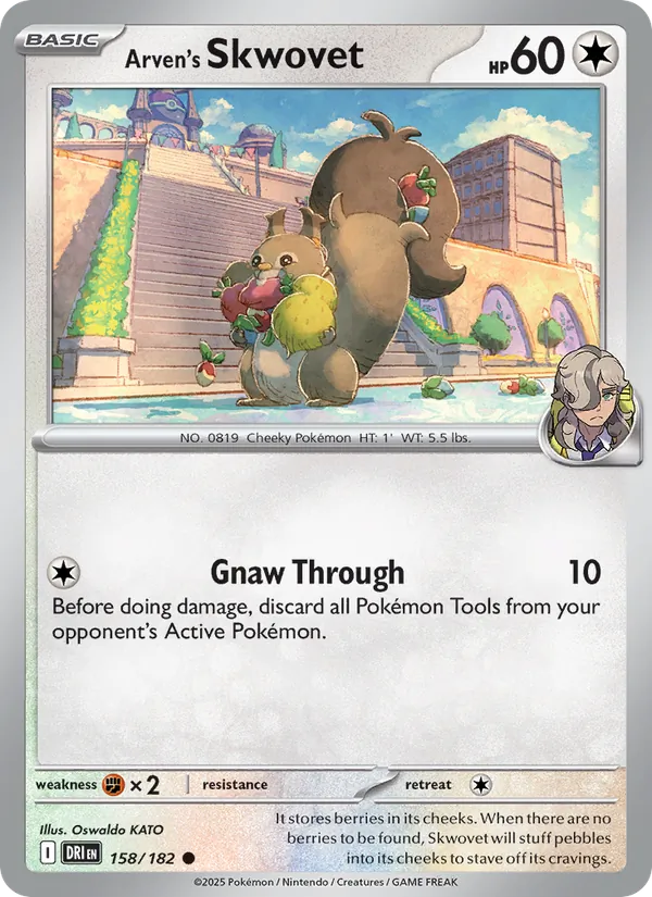Arven's Skwovet card from Destined Rivals, number 158/182