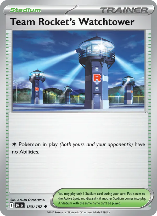 Team Rocket's Watchtower card from Destined Rivals, number 180/182