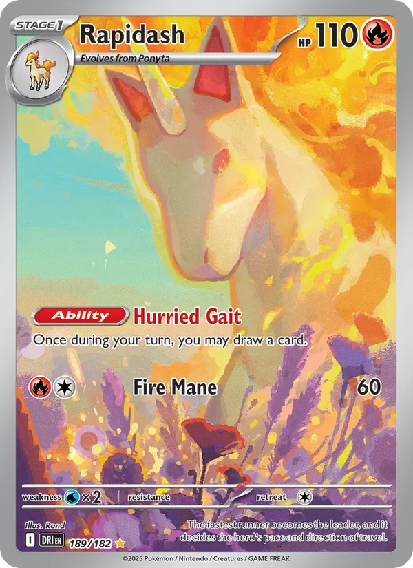 Rapidash card from Destined Rivals, number 189/182