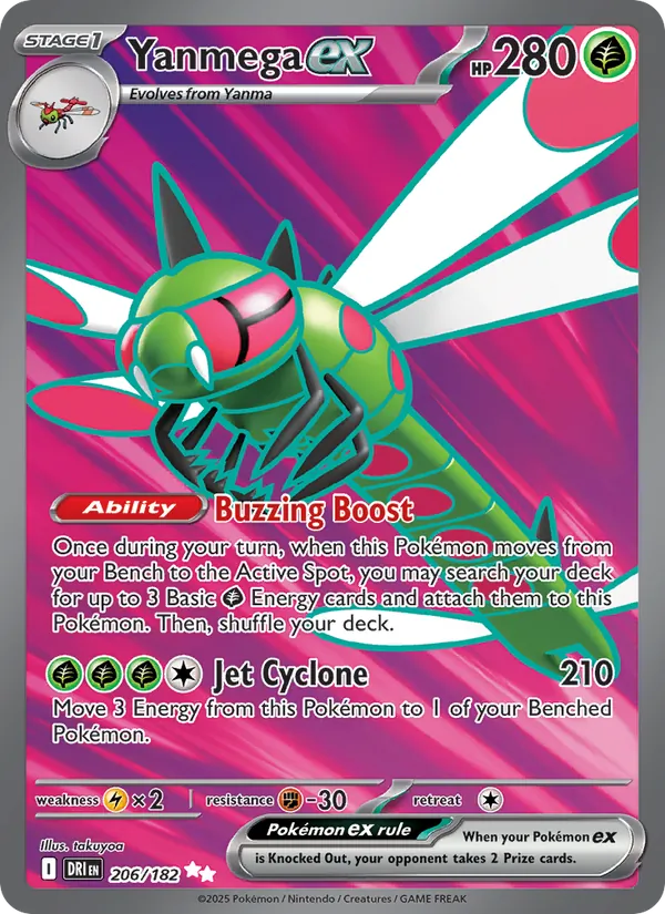 Yanmega ex card from Destined Rivals, number 206/182
