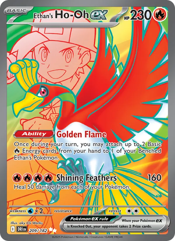 Ethan's Ho-Oh ex card from Destined Rivals, number 209/182