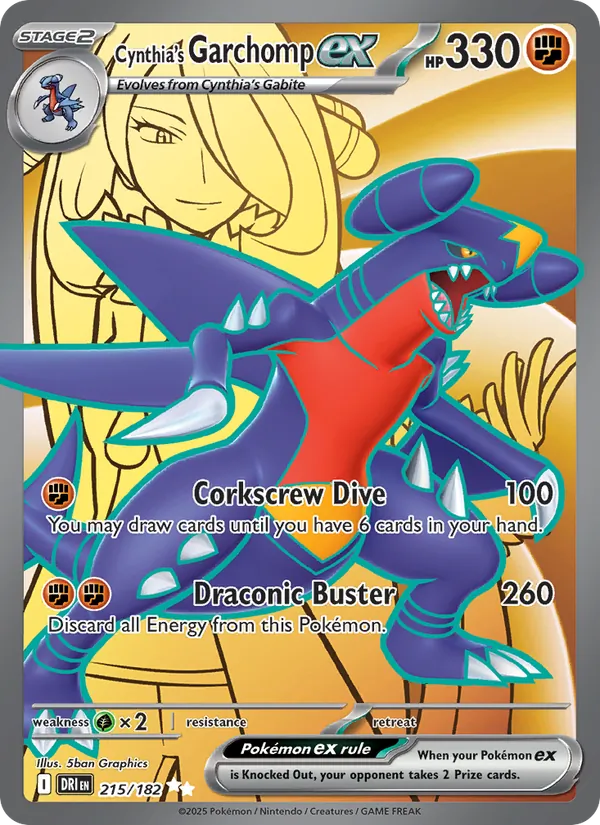 Cynthia's Garchomp ex card from Destined Rivals, number 215/182