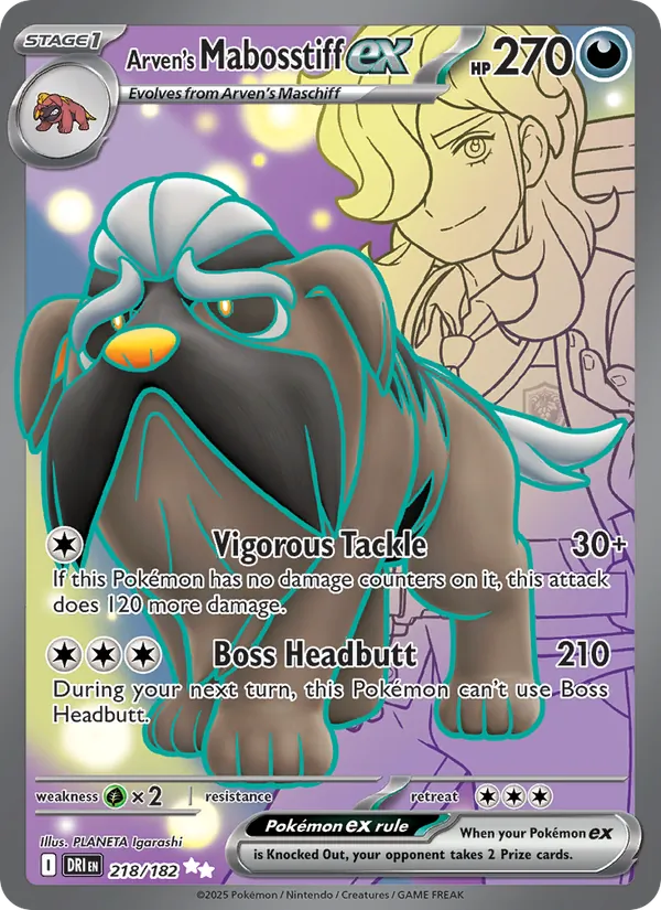 Arven's Mabosstiff ex card from Destined Rivals, number 218/182