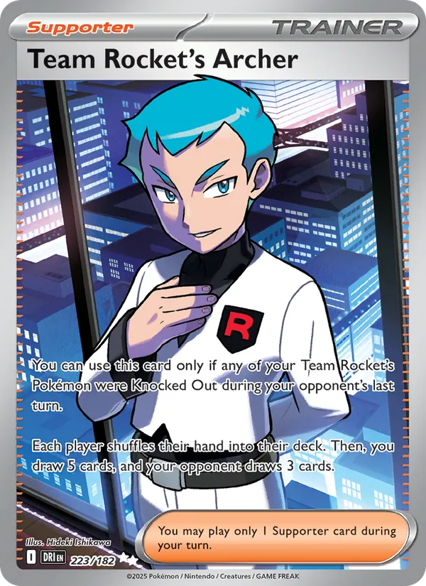 Team Rocket's Archer card from Destined Rivals, number 223/182