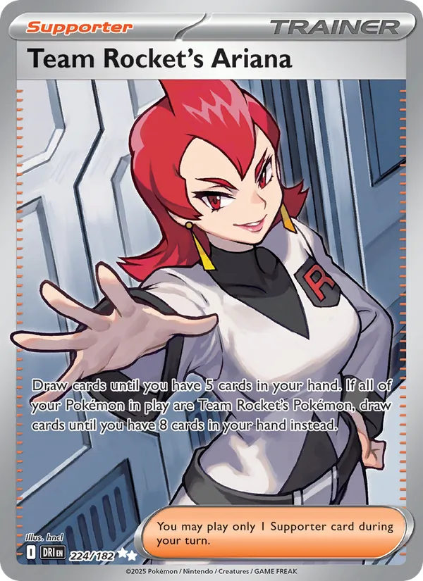 Team Rocket's Ariana card from Destined Rivals, number 224/182