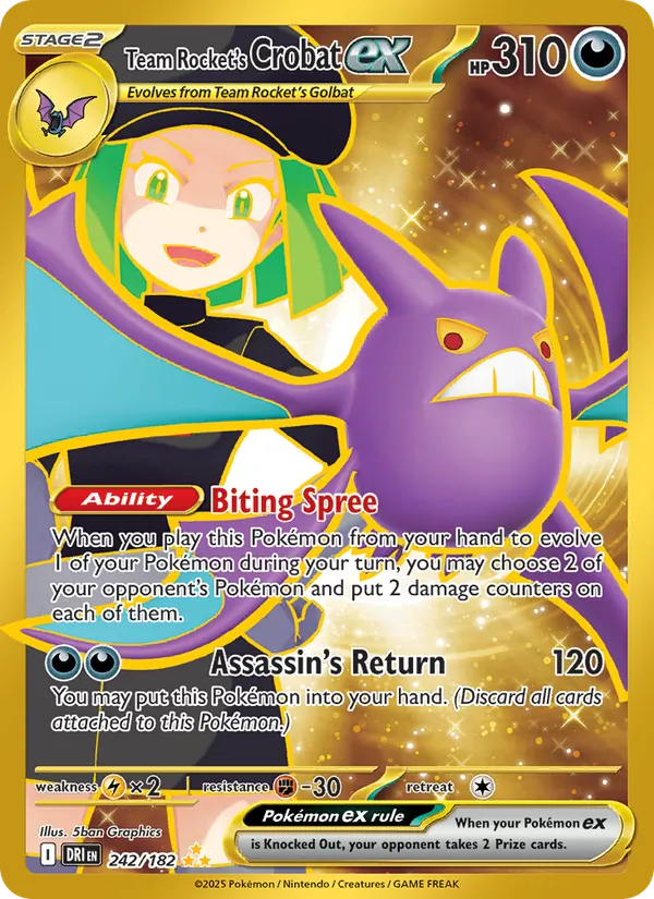 Team Rocket's Crobat ex card from Destined Rivals, number 242/182