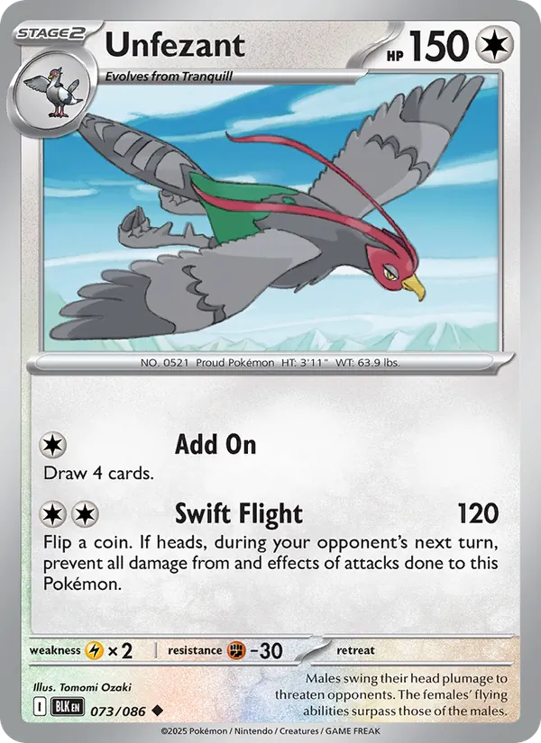 Unfezant card from Black Bolt, number 073/86