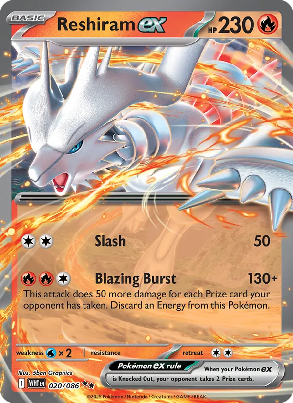 Reshiram ex card from White Flare, number 020/86