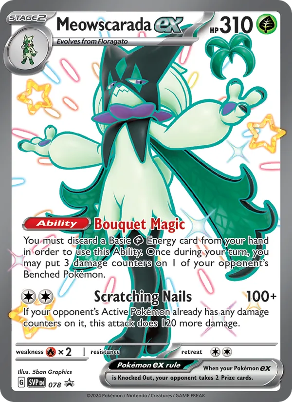 Kartu Meowscarada ex dari SVP Black Star Promos, nomor 078/225