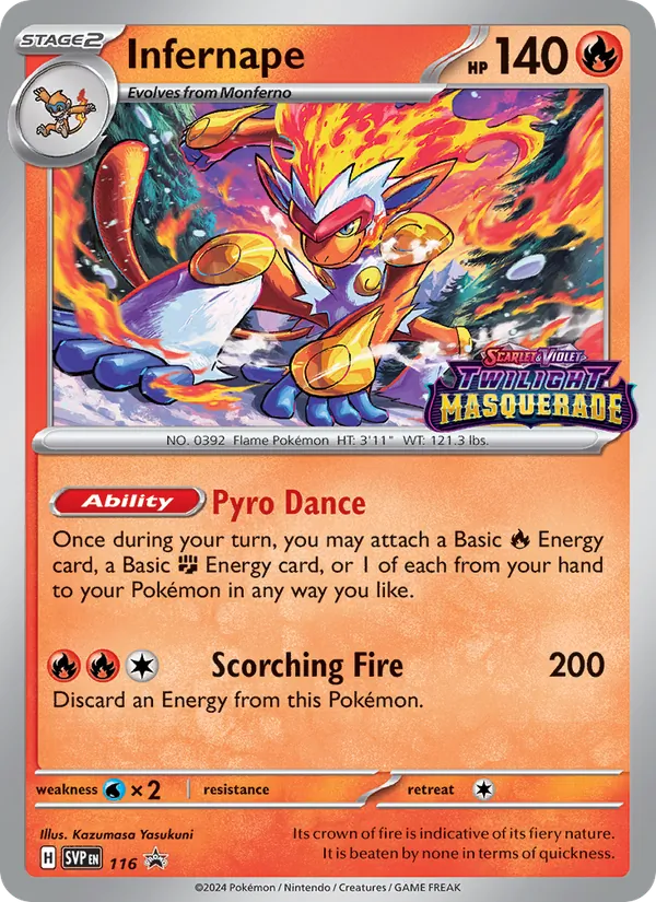 Infernape card from SVP Black Star Promos, number 116/225