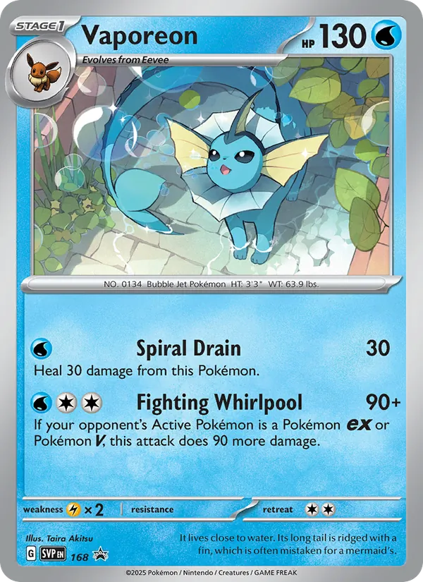 Kartu Vaporeon dari SVP Black Star Promos, nomor 168/225