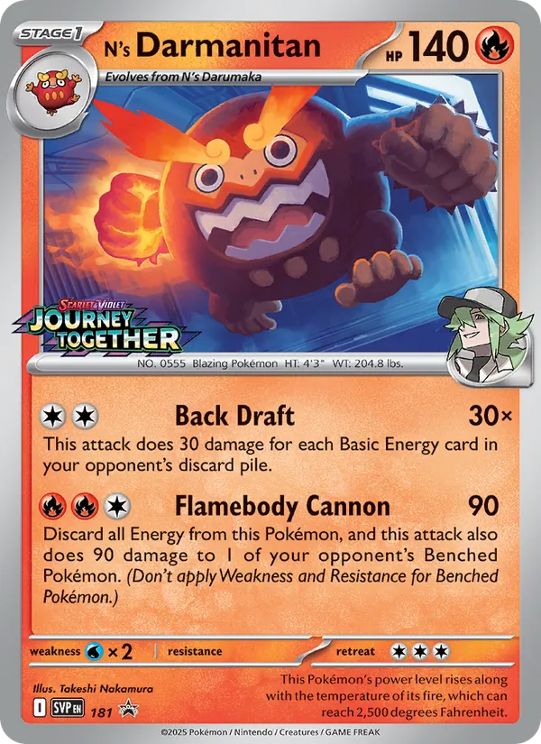 N's Darmanitan card from SVP Black Star Promos, number 181/225
