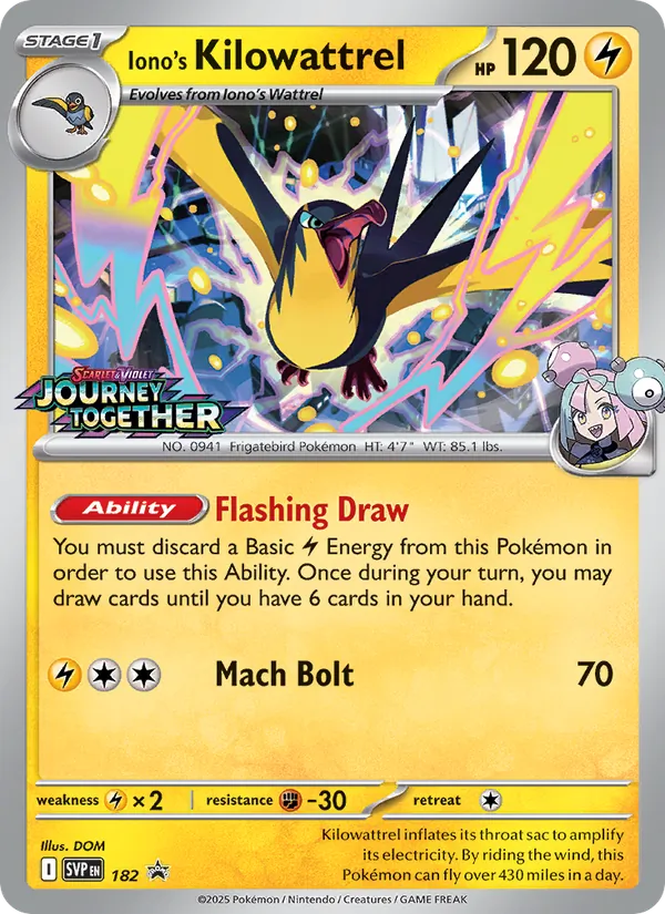 Iono's Kilowattrel card from SVP Black Star Promos, number 182/225