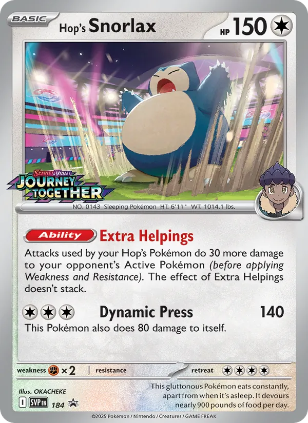 Hop's Snorlax card from SVP Black Star Promos, number 184/225