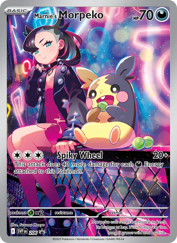 Marnie's Morpeko card from SVP Black Star Promos, number 206/225