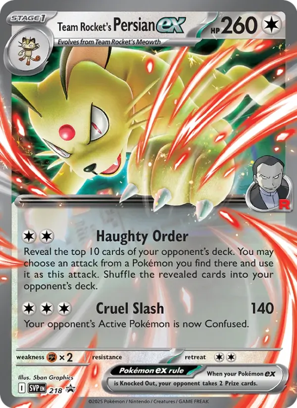 Kartu Team Rocket's Persian ex dari SVP Black Star Promos, nomor 218/225