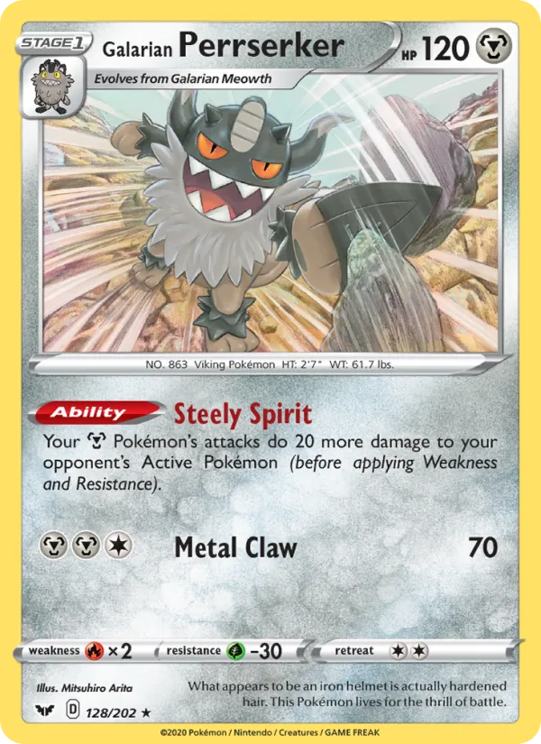 Kaart Galarian Perrserker uit Sword & Shield, nummer 128/202