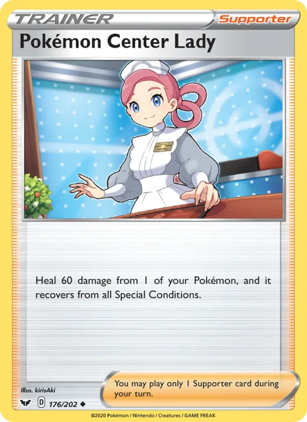 Kartu Pokémon Center Lady dari Sword & Shield, nomor 176/202