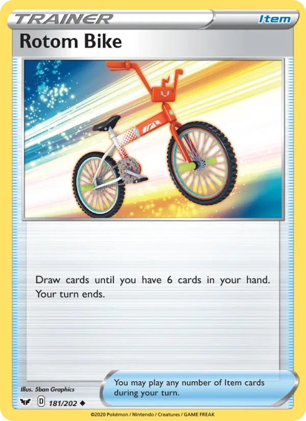 Kartu Rotom Bike dari Sword & Shield, nomor 181/202